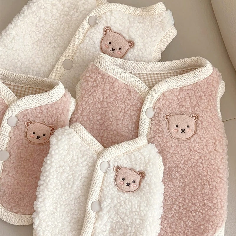 Fleece Bear Printed Buttoned Dog Jacket Vest