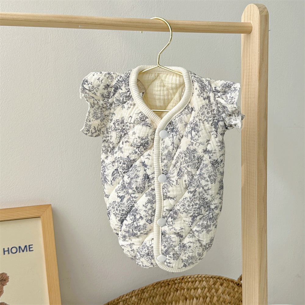 Fleece Romantic Floral Ruffled Dog Cat Jacket