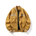 Yellow Multi‑Pocket Embroidered Varsity Jacket