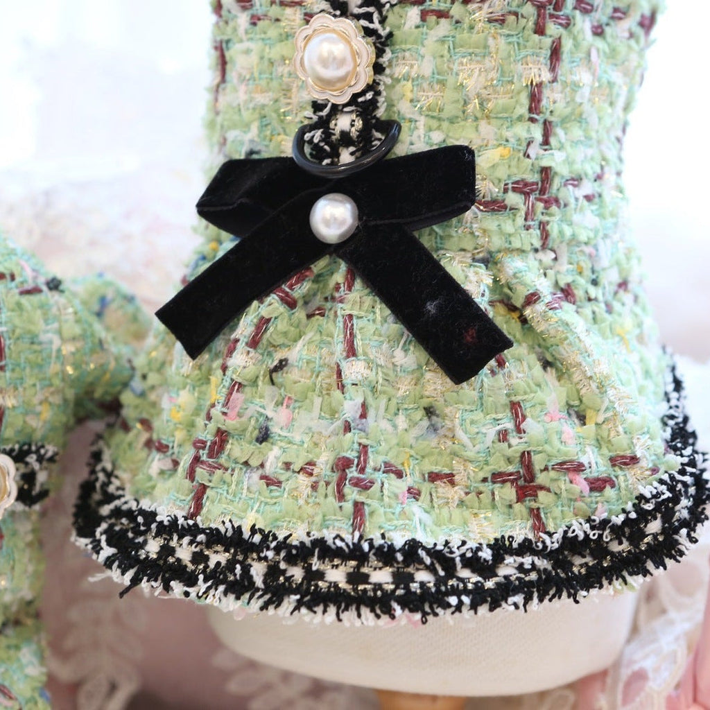 Sweet Pearl Plaid Dog Cat Harness Dress Jacket