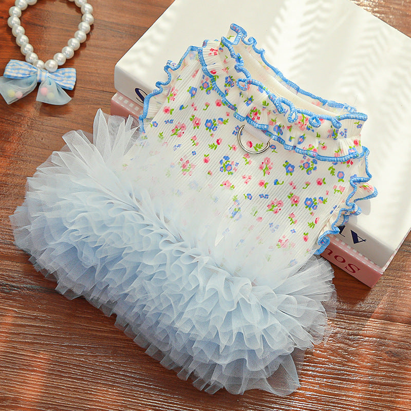 Floral Layered Dog Cat Harness Dress/Vest