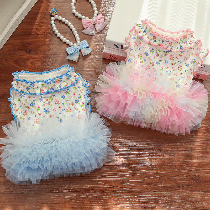 Floral Layered Dog Cat Harness Dress/Vest
