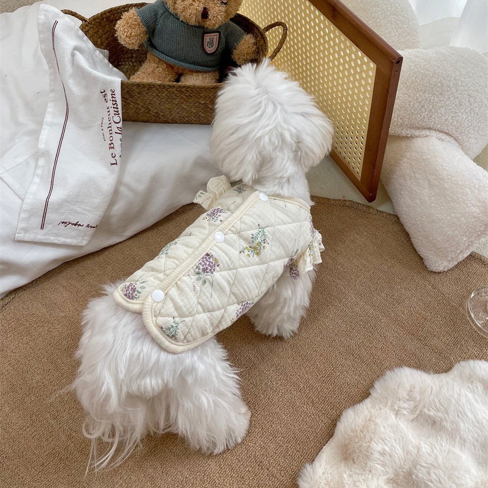 Cotton Floral Pattern Dog Cat Ruffled/Sleeveless Vest