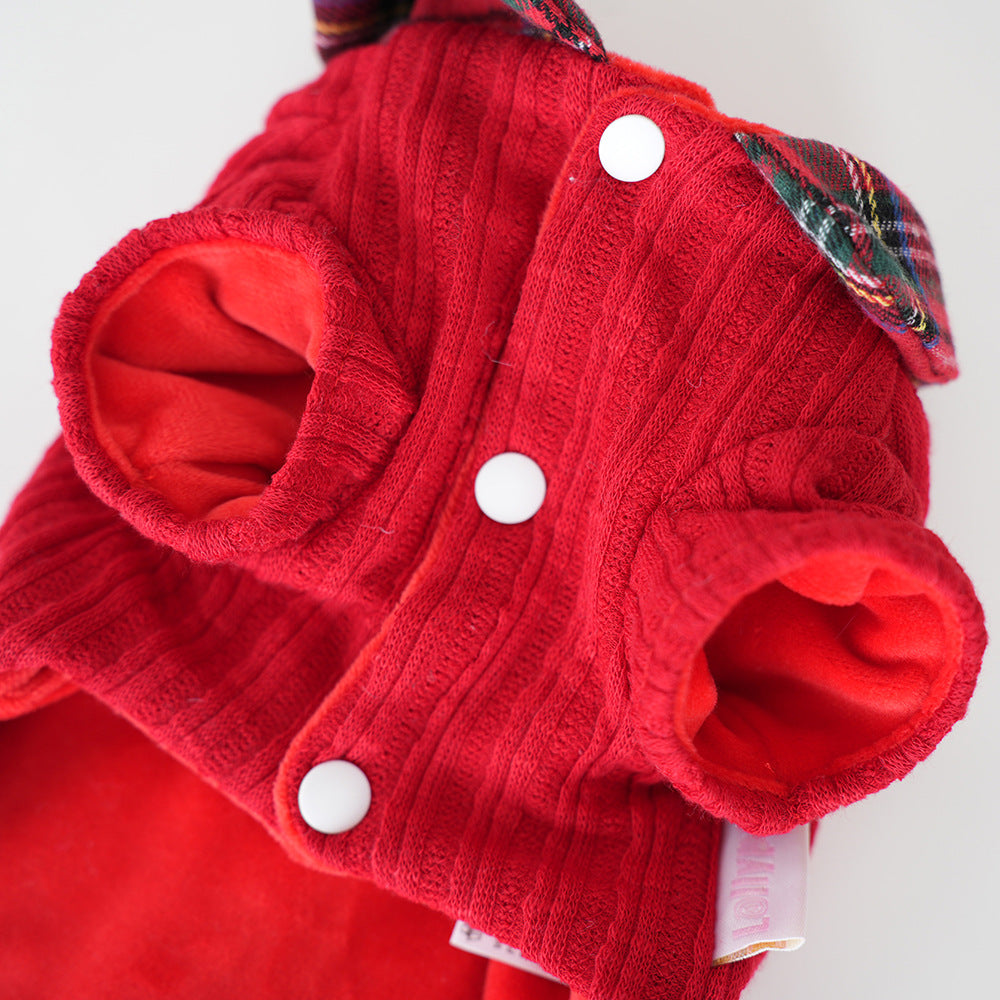 Knitted Plaid Bow Tie Dog Cat Jacket/Dress