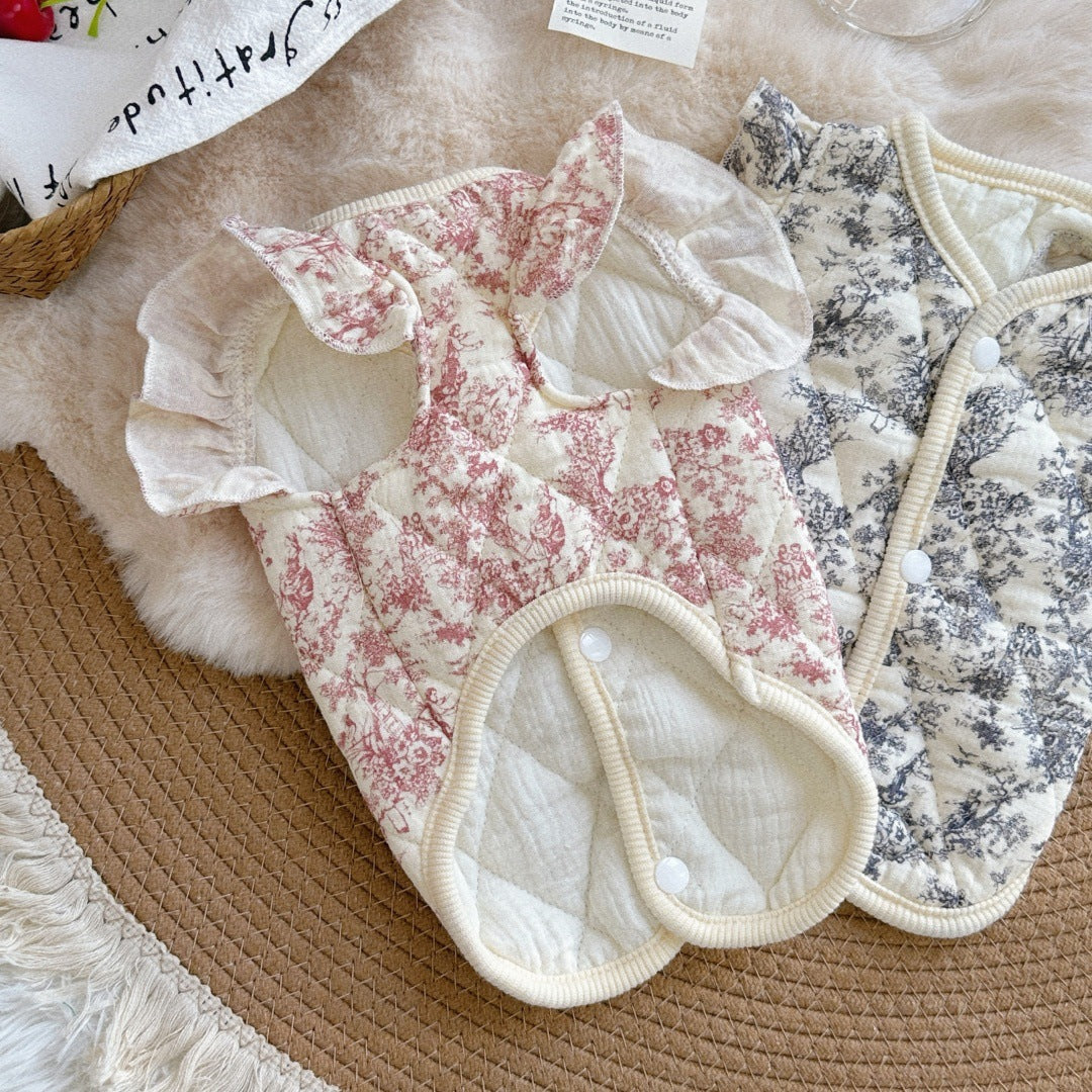 Fleece Romantic Floral Ruffled Dog Cat Jacket