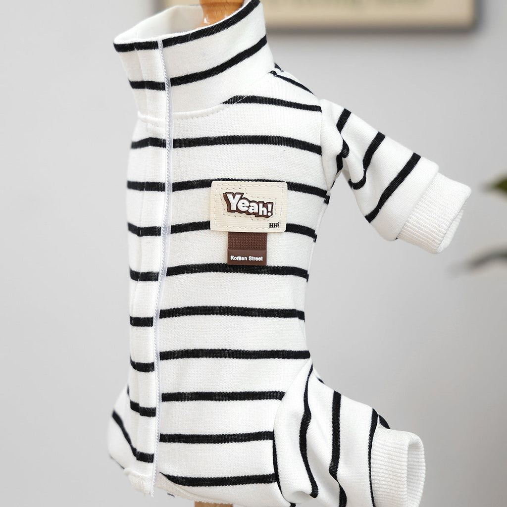 Casual Warm Striped Belly Protecting Dog Jumpsuits