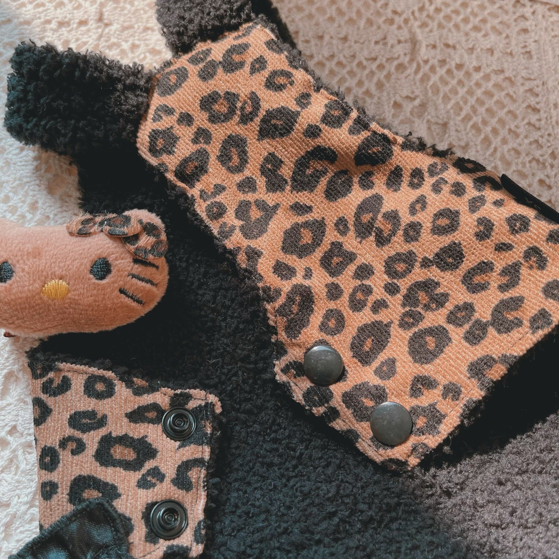 Leopard Pattern Fleece Dog Harness Dress