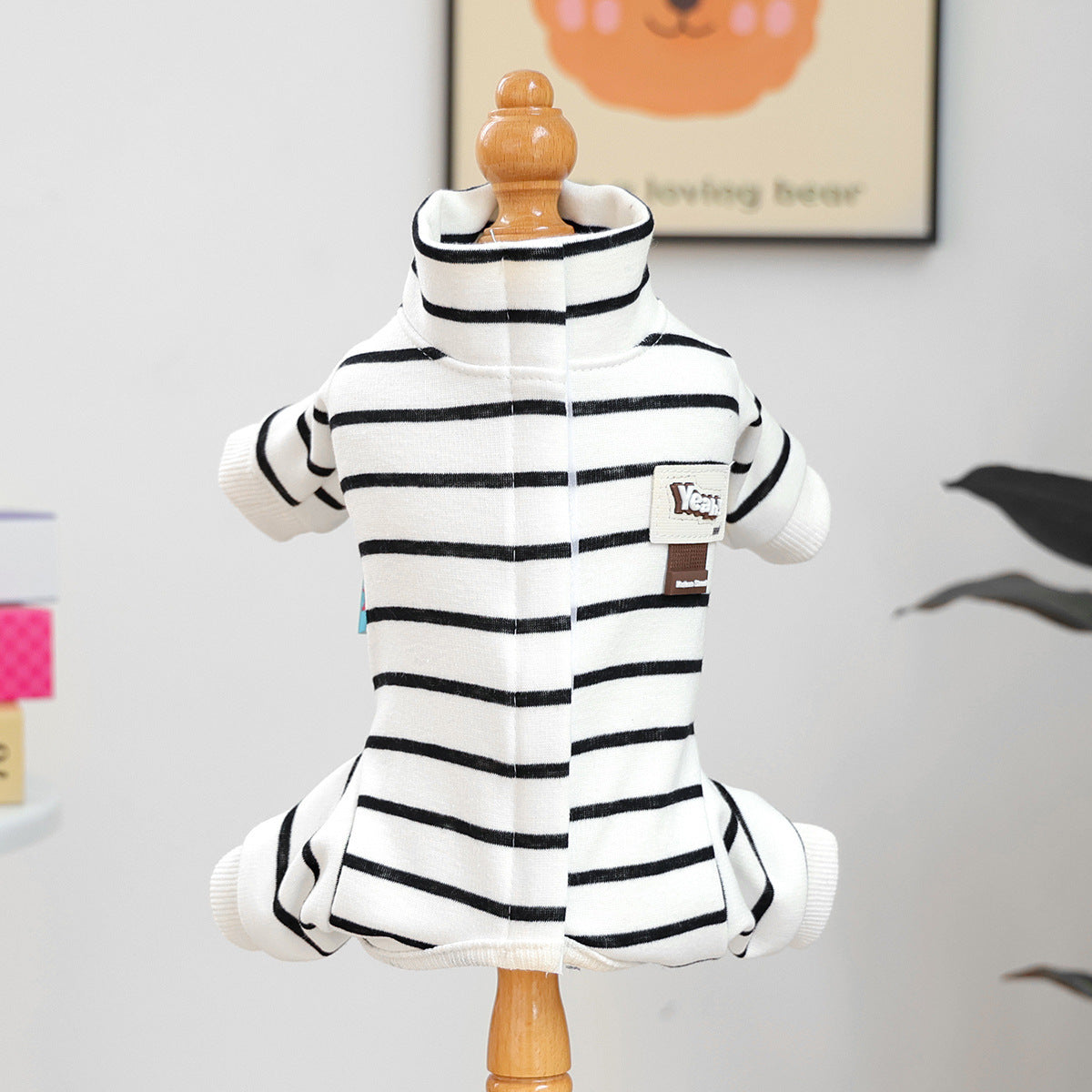 Casual Warm Striped Belly Protecting Dog Jumpsuits