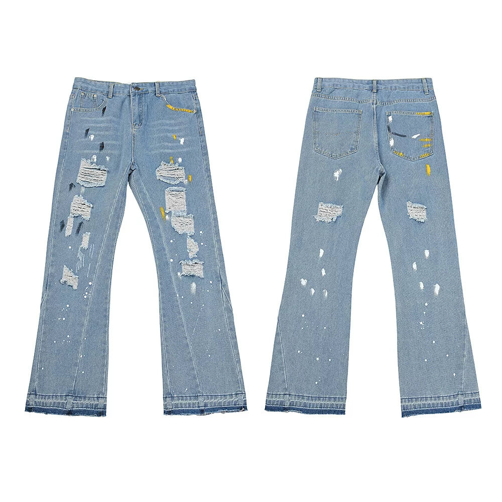 GALLERY DEPT JEANS High Street Retro Inkjet Graffiti Spring and Autumn Casual Straight Cowboy Pants Men (6)