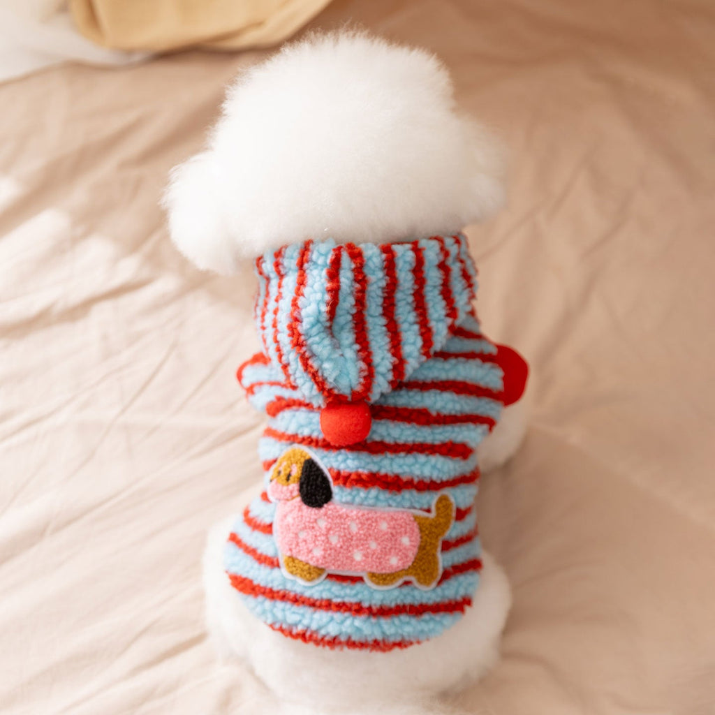 Fleece Striped Dachshund Dog Cat Harness Hoodie