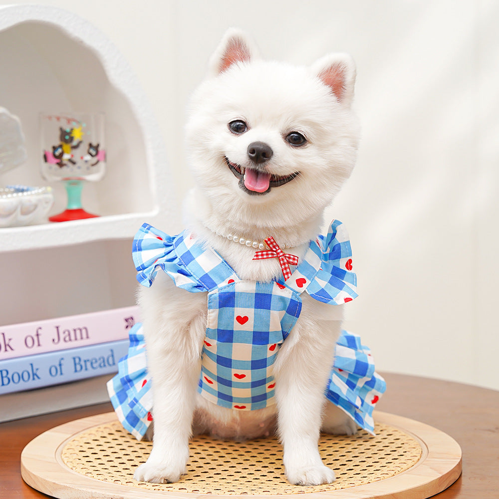 Plaid Heart Printed Ruffled Dog Vest Harness