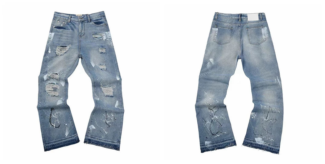 GALLERY DEPT JEANS High Street Retro Inkjet Graffiti Spring and Autumn Casual Straight Cowboy Pants Men (7)