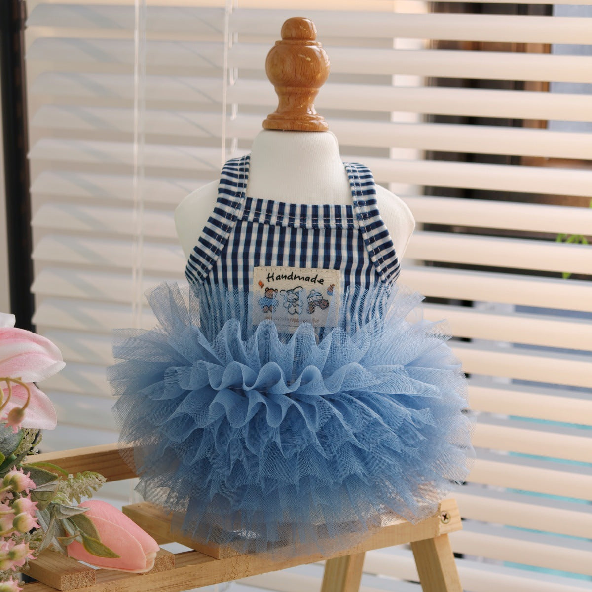 Plaid Tag Decor Dog Cat Lace Dress