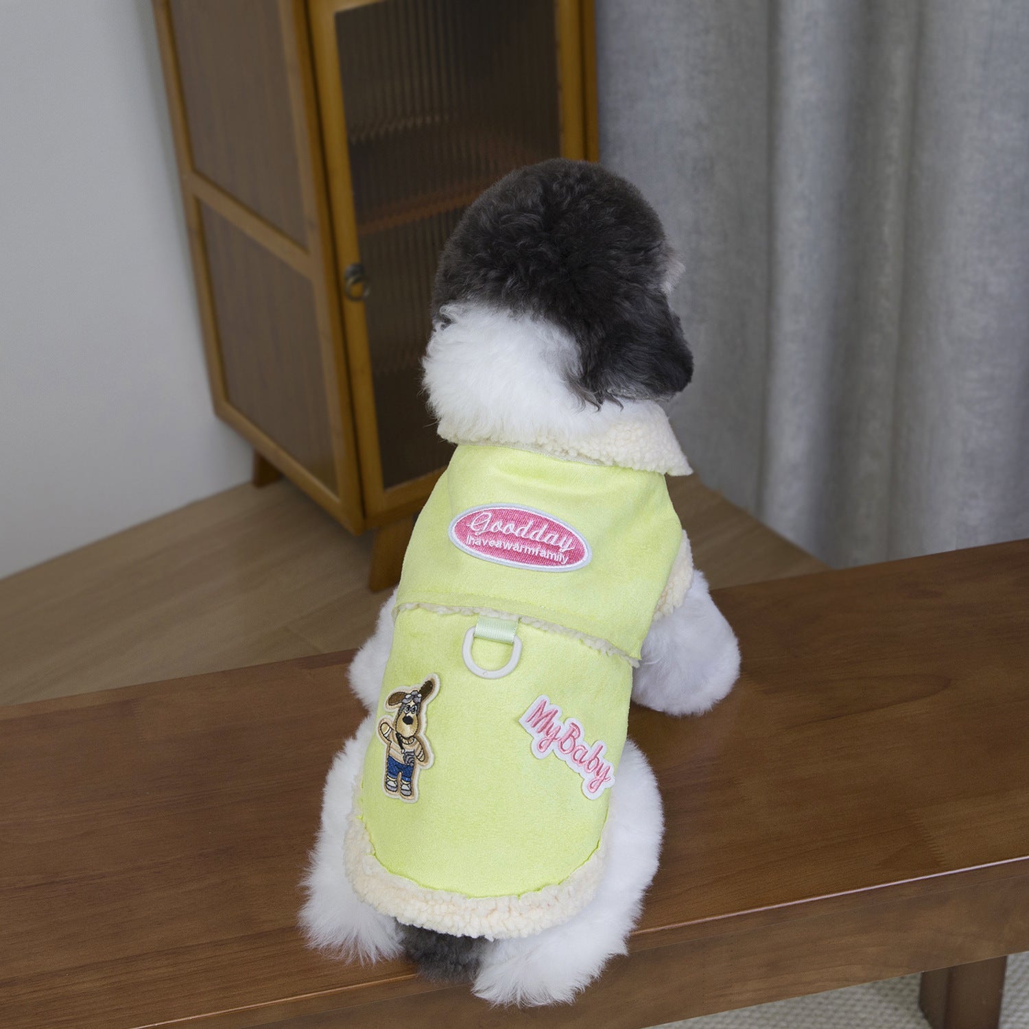 Faux Leather Puppy Decor Dog Harness Jacket