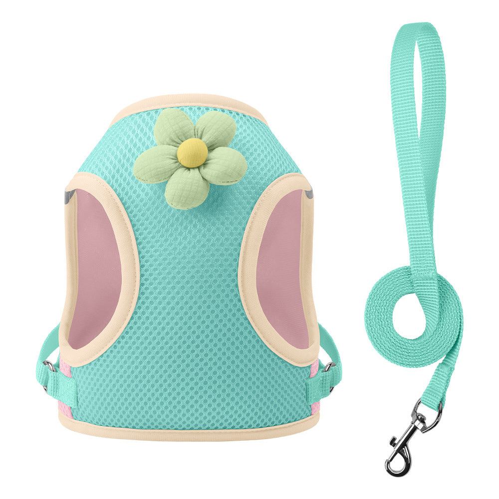 Breathable Flower Decor Dog Harness&Leash