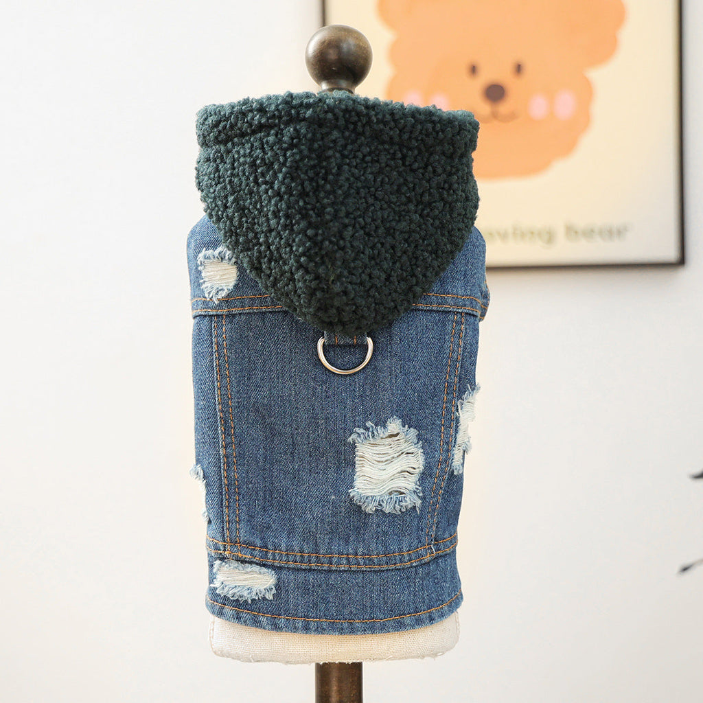 Knitted Hooded Denim Dog Cat Jacket