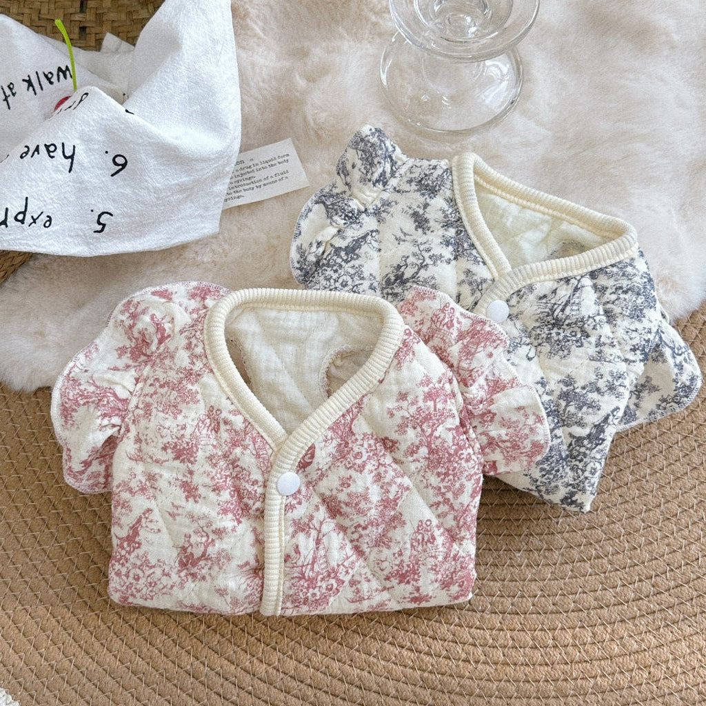 Fleece Romantic Floral Ruffled Dog Cat Jacket