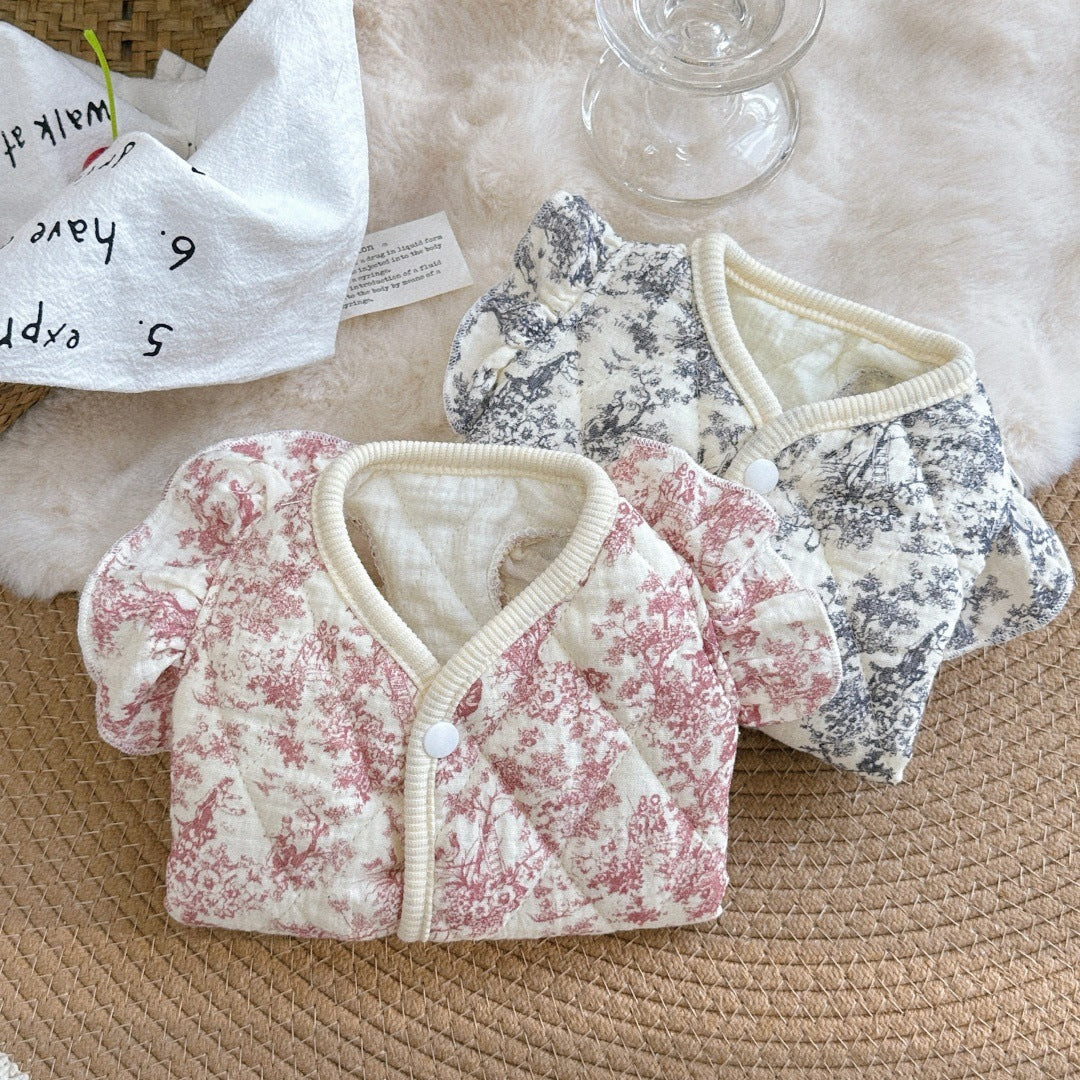 Fleece Romantic Floral Ruffled Dog Cat Jacket