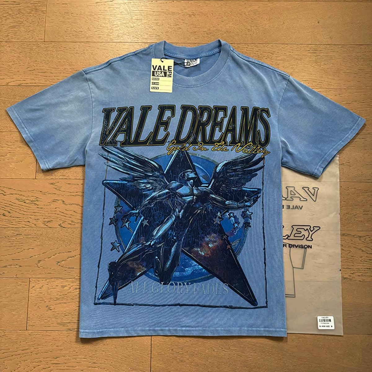 Vale Forever vintage European and American vintage washed pattern figure print high street casual versatile short sleeved T-shirt (23)