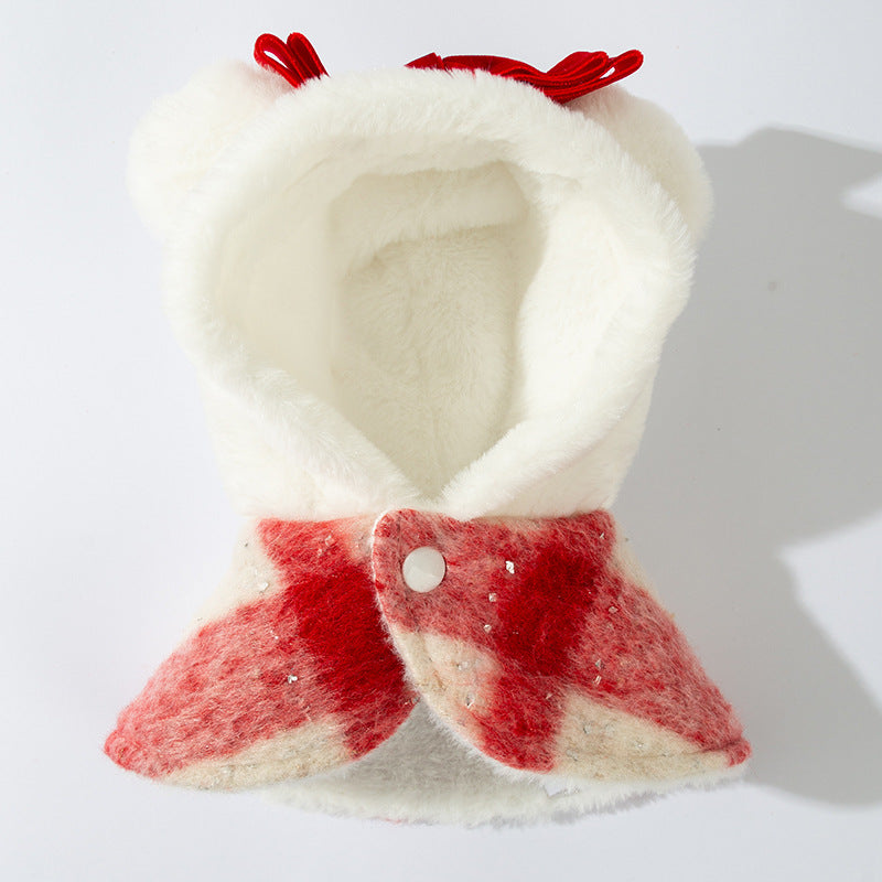 Bow Plaid Ruffled Fleece Dog Cat Dress/Cape