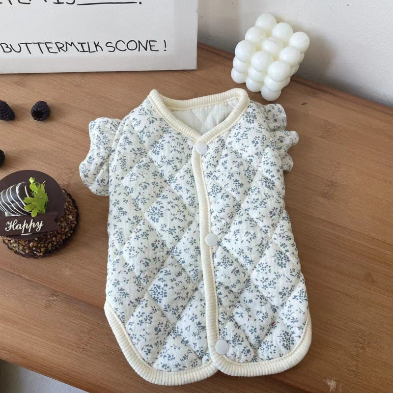 Cotton Floral Pattern Dog Cat Ruffled/Sleeveless Vest
