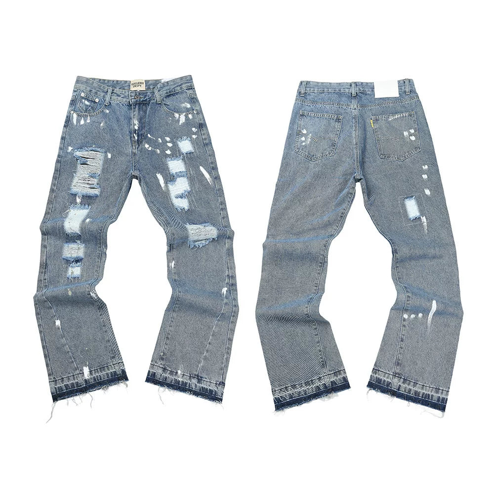 GALLERY DEPT JEANS High Street Retro Inkjet Graffiti Spring and Autumn Casual Straight Cowboy Pants Men (3)
