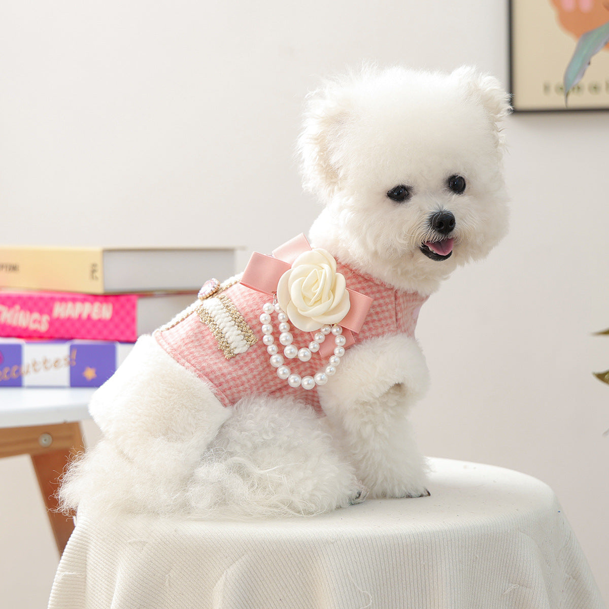 Warm Furry Elegant Bow Decor Dog Cat Jacket