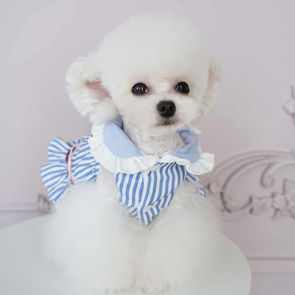 Sweet Striped Letter Bow Fleece Dog Cat Dress