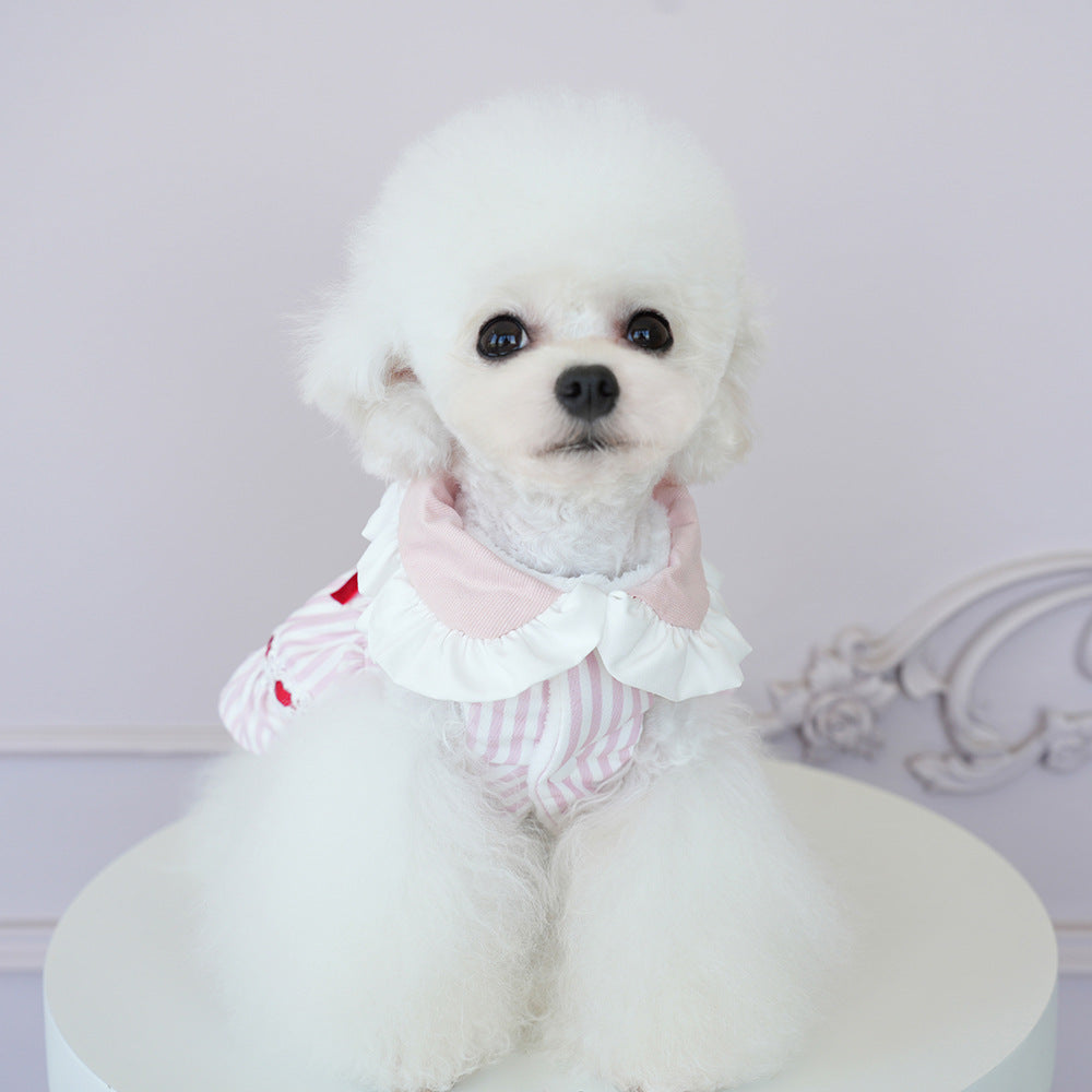 Sweet Striped Letter Bow Fleece Dog Cat Dress