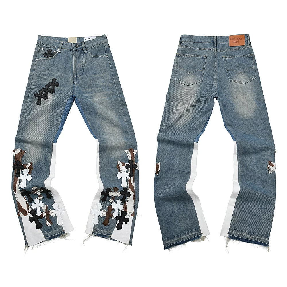 GALLERY DEPT JEANS High Street Retro Inkjet Graffiti Spring and Autumn Casual Straight Cowboy Pants Men (2)