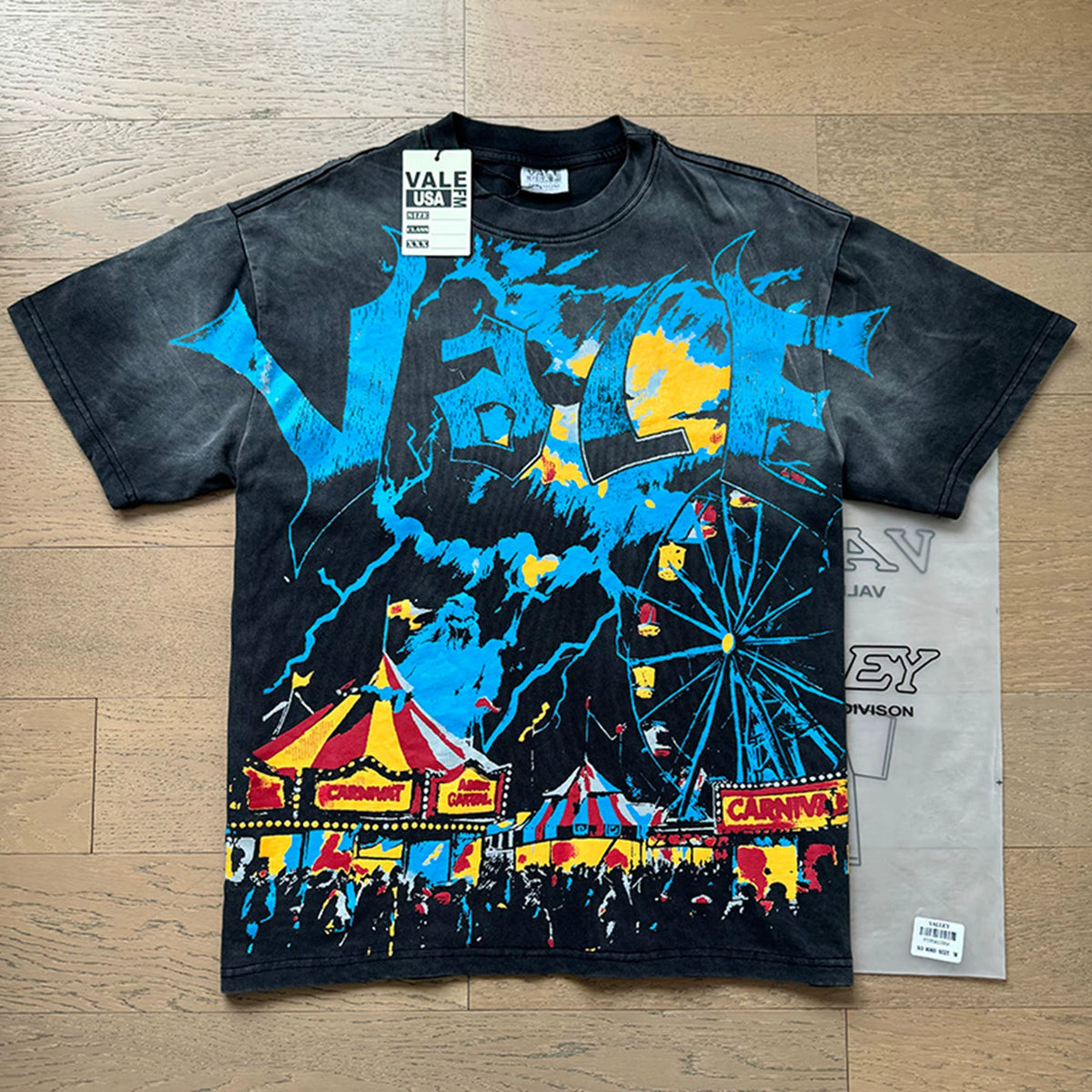 Vale Forever vintage European and American vintage washed pattern figure print high street casual versatile short sleeved T-shirt (29)
