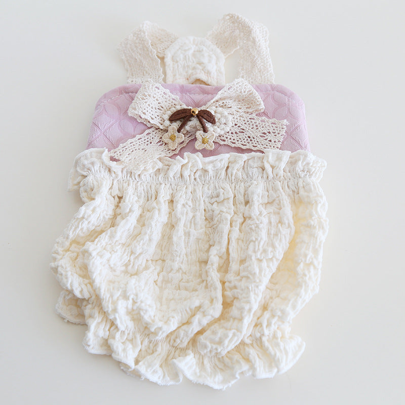 Flower Decor Lace Color Block Dog Cat Princess Dress Hat
