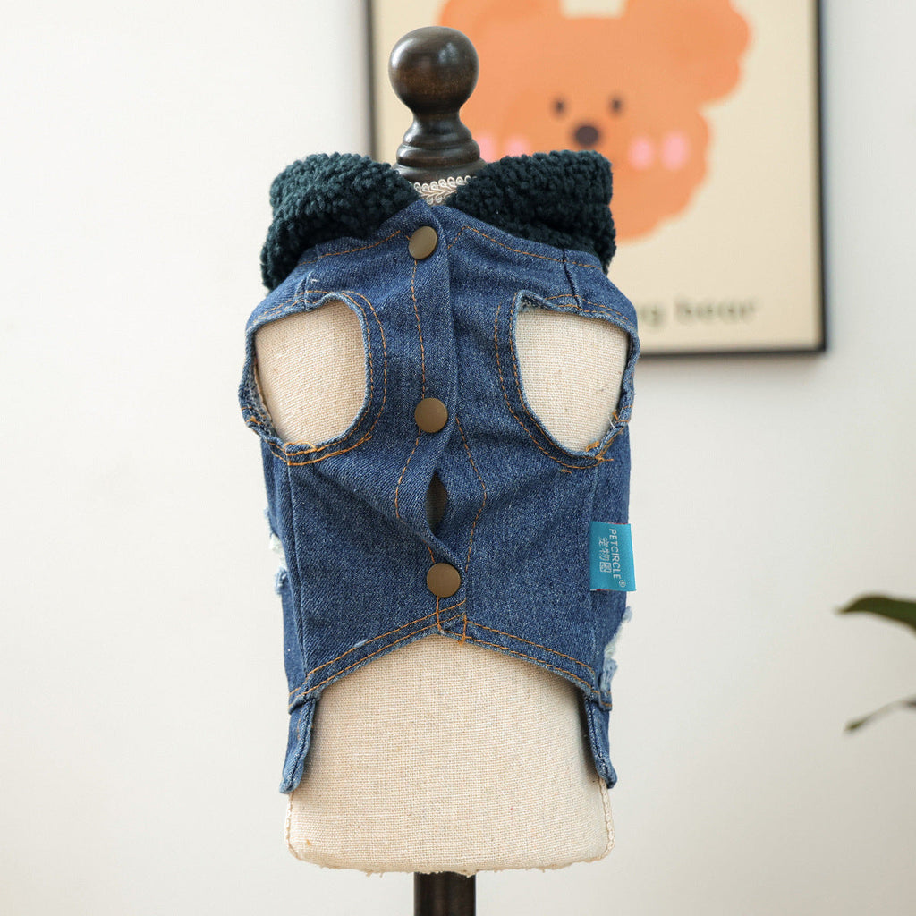 Knitted Hooded Denim Dog Cat Jacket
