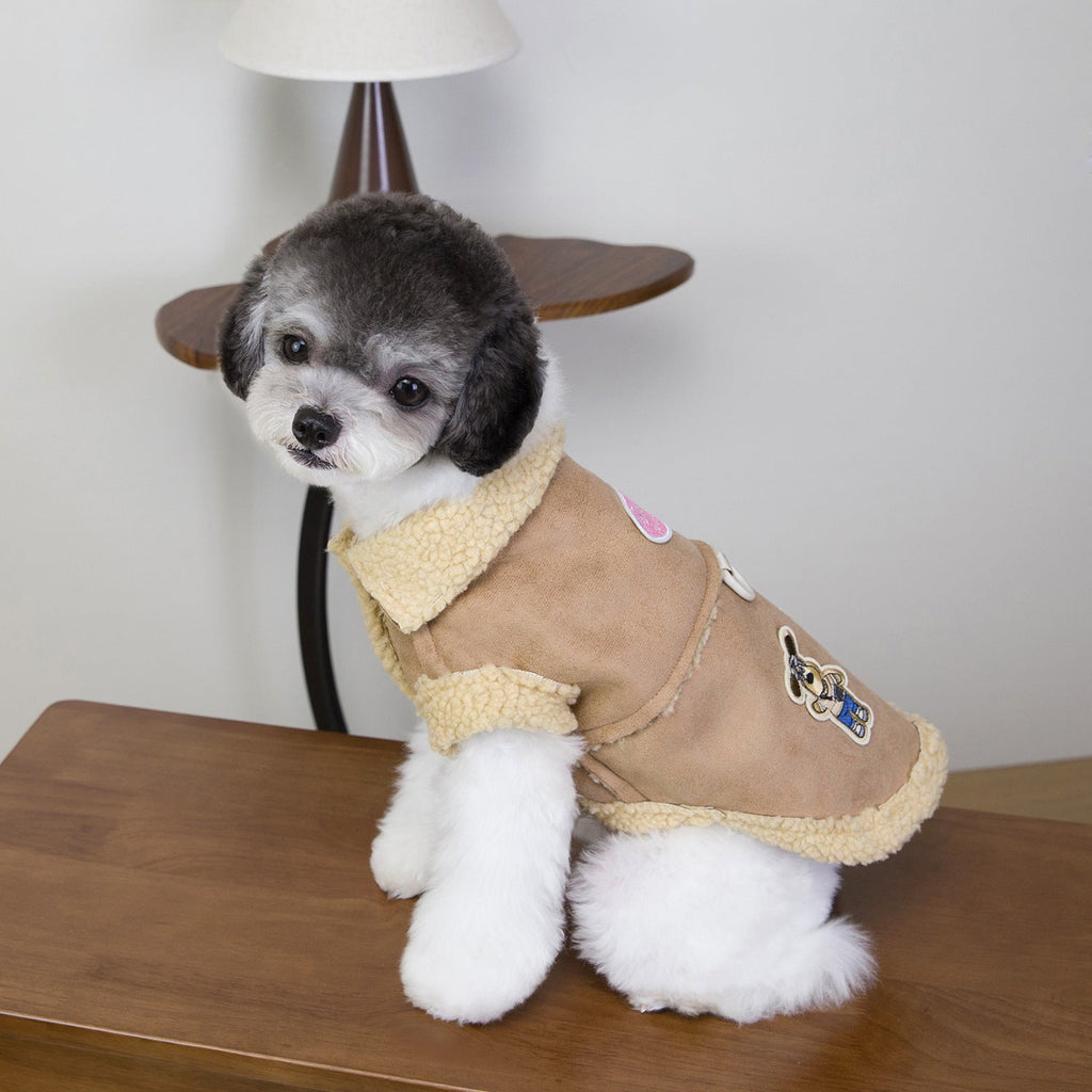 Faux Leather Puppy Decor Dog Harness Jacket