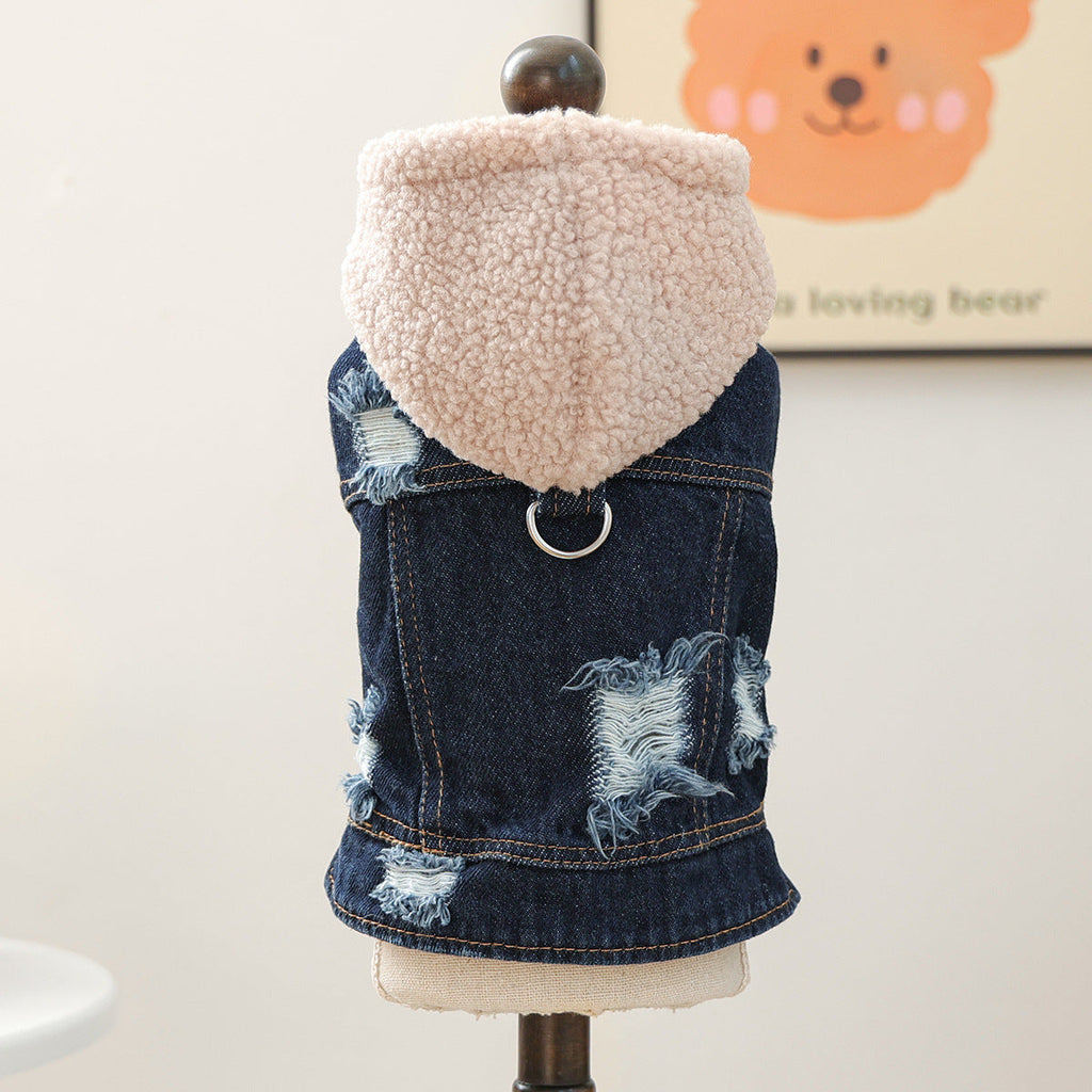 Knitted Hooded Denim Dog Cat Jacket