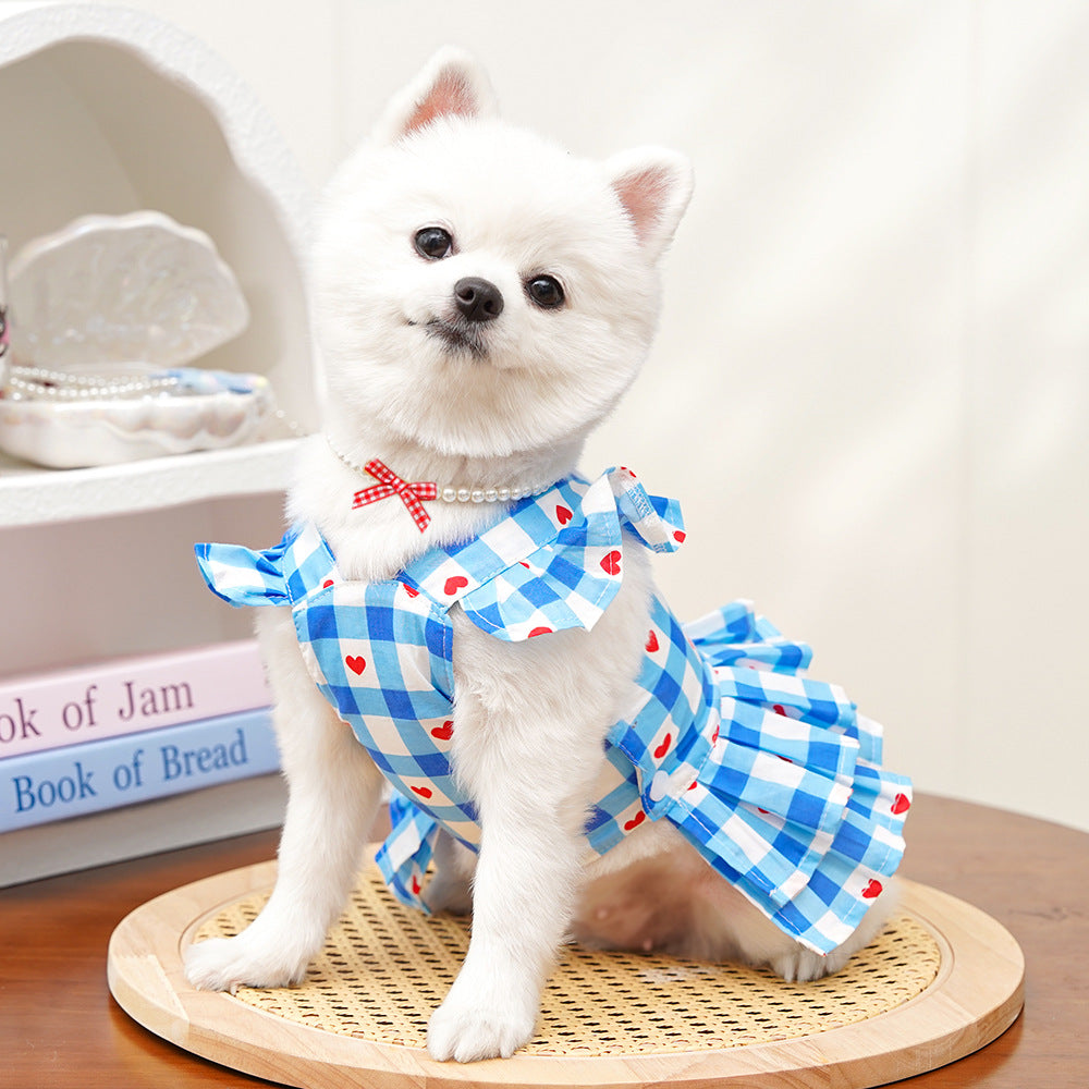 Plaid Heart Printed Ruffled Dog Vest Harness