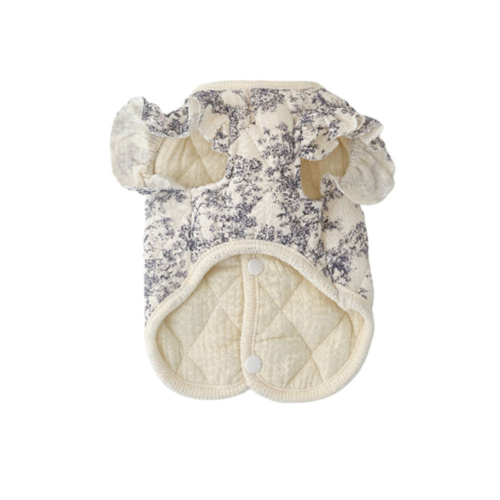 Fleece Romantic Floral Ruffled Dog Cat Jacket