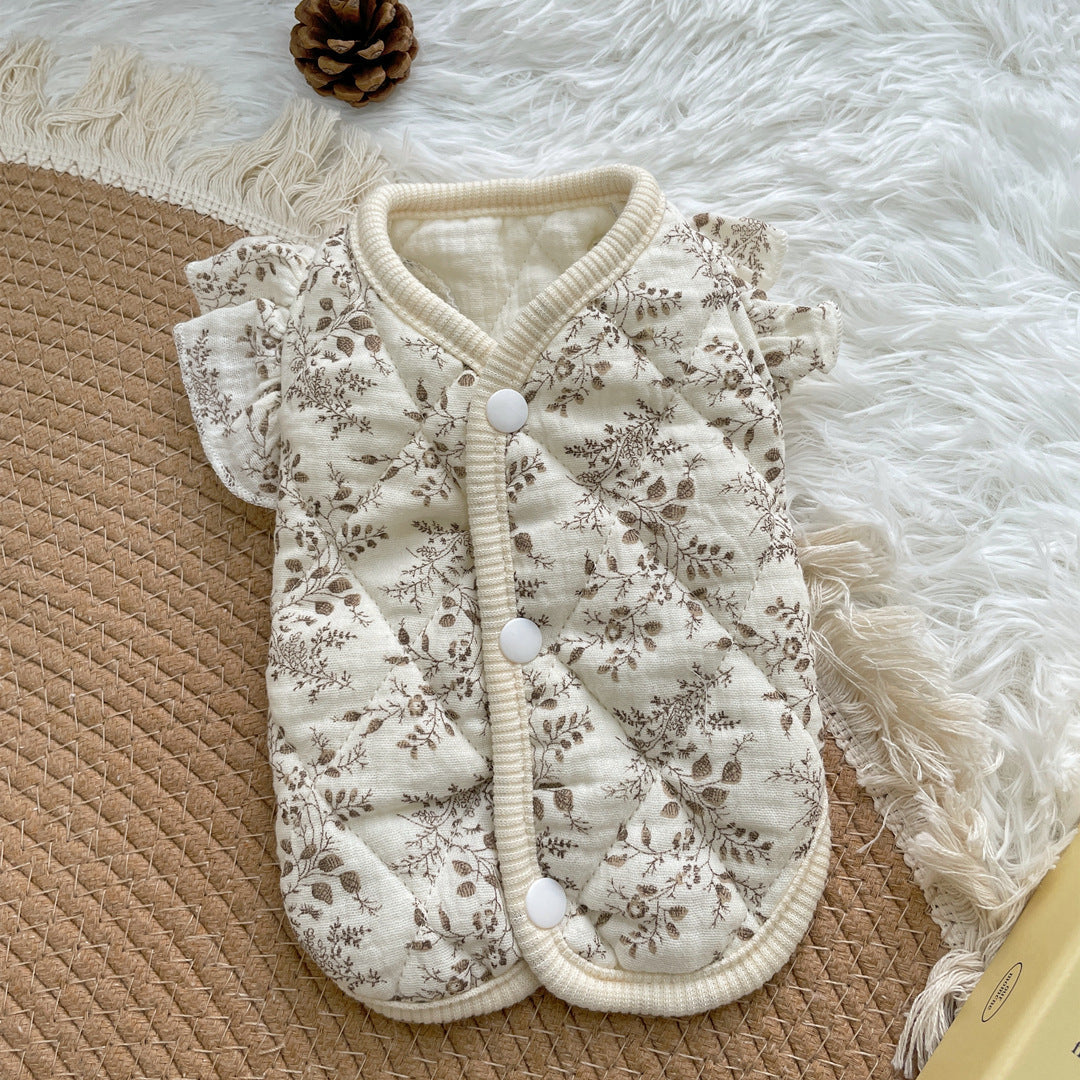 Cotton Floral Pattern Dog Cat Ruffled/Sleeveless Vest