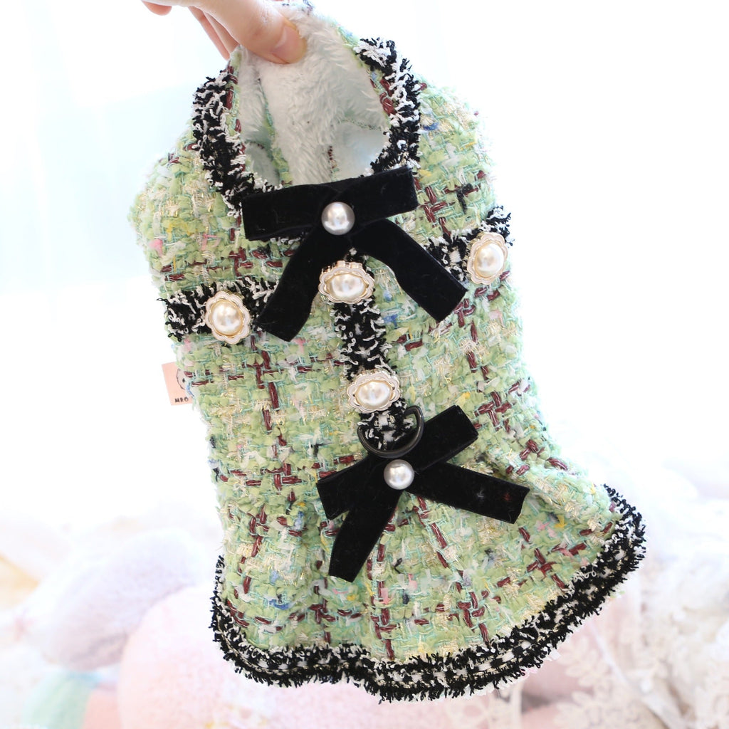 Sweet Pearl Plaid Dog Cat Harness Dress Jacket