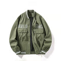 Olive Green Multi‑Pocket Embroidered Varsity Jacket