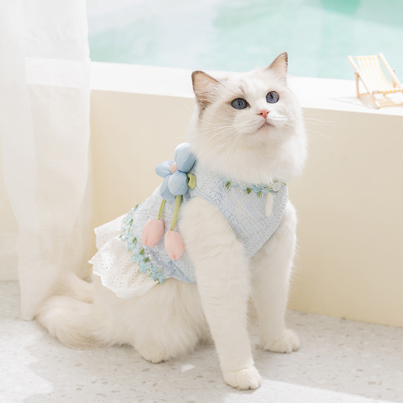 Flower Decor Hollowed Lace Dog Cat Dress
