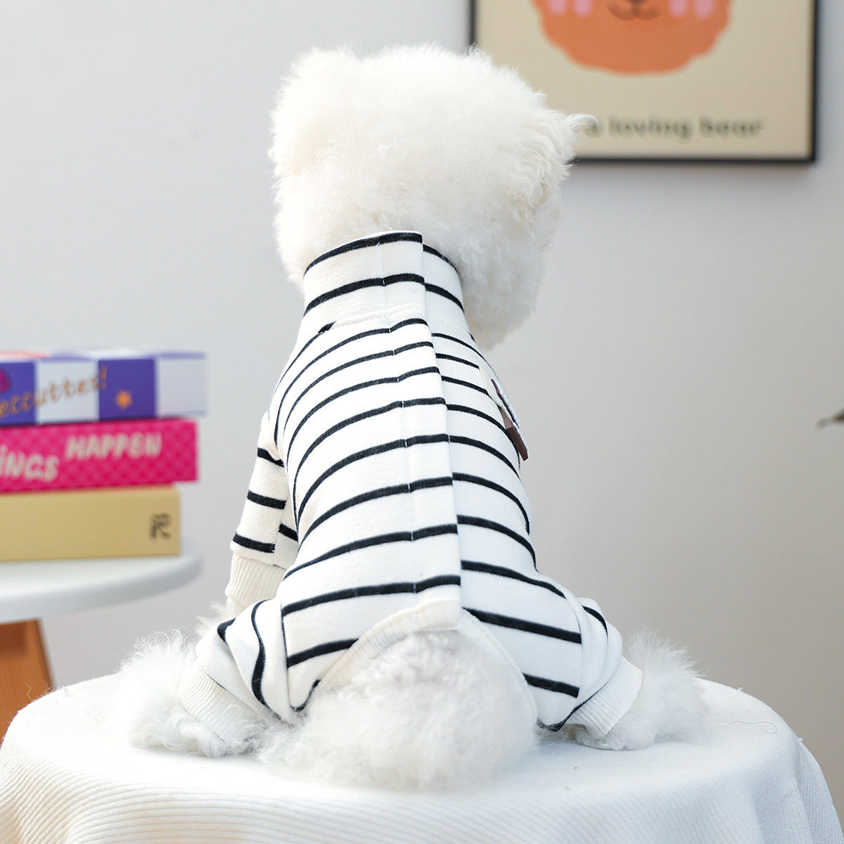 Casual Warm Striped Belly Protecting Dog Jumpsuits
