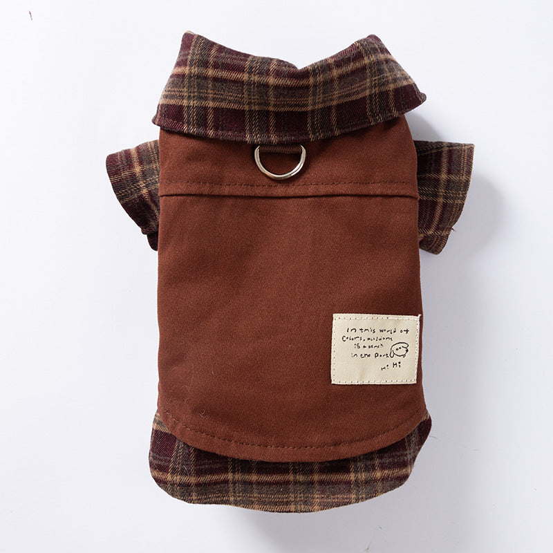 Retro Plaid Fleece Dog Cat Harness Shirt Dress