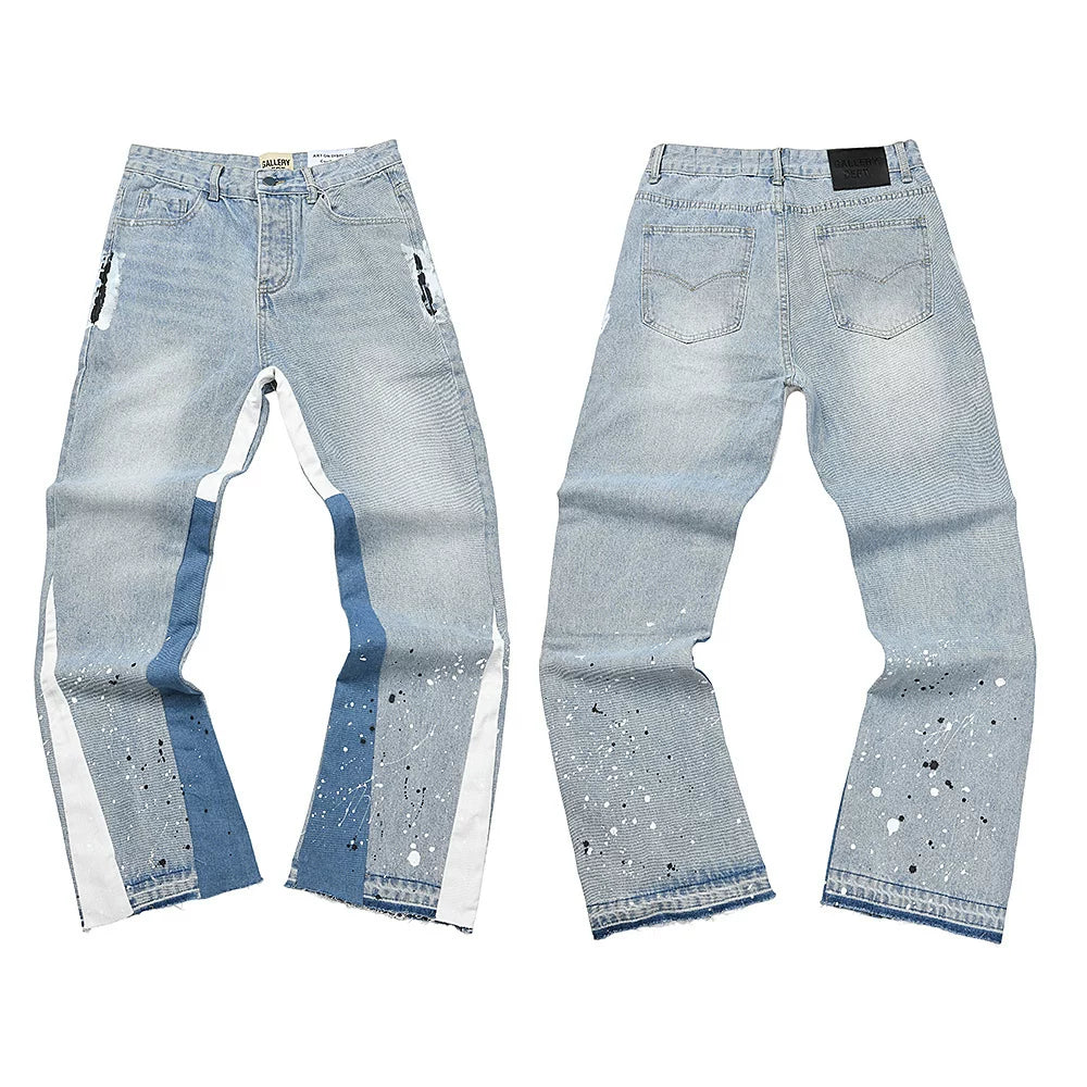 GALLERY DEPT JEANS High Street Retro Inkjet Graffiti Spring and Autumn Casual Straight Cowboy Pants Men (9)