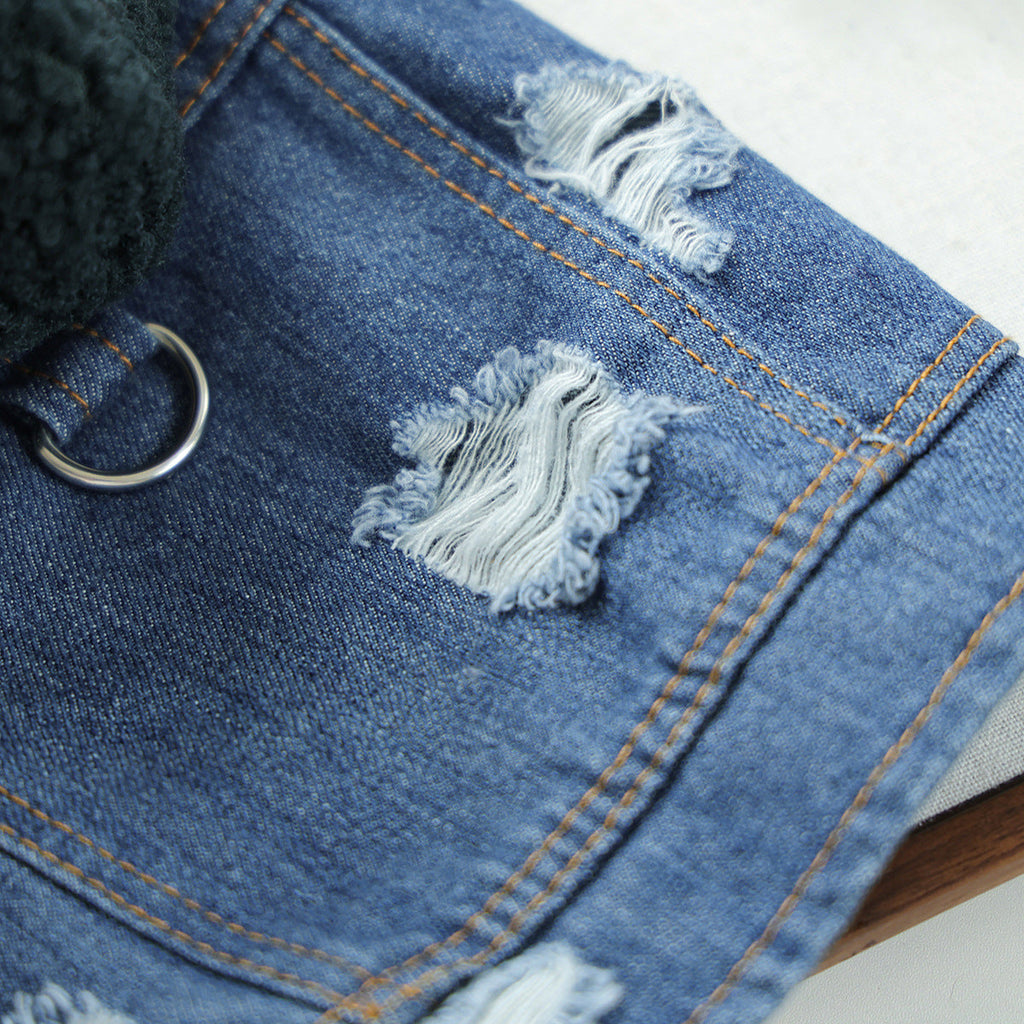 Knitted Hooded Denim Dog Cat Jacket