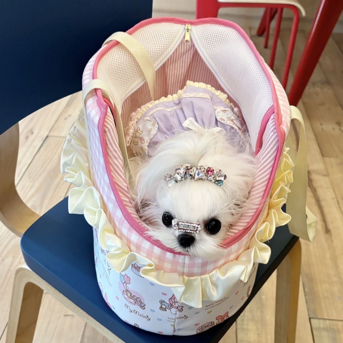 Cartoon Plaid Printed Dog Cat Carrier Bag
