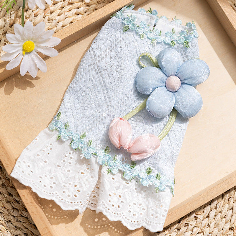 Flower Decor Hollowed Lace Dog Cat Dress