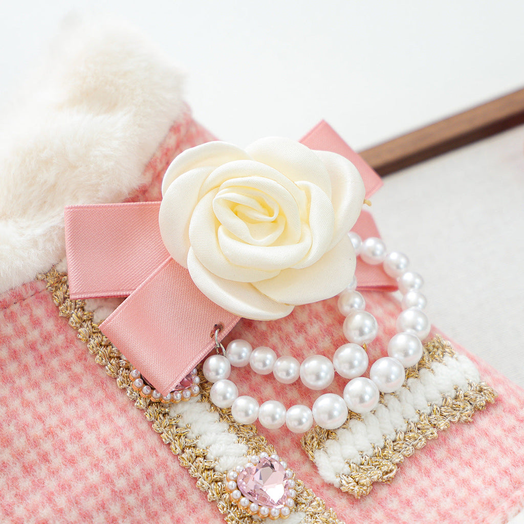 Warm Furry Elegant Bow Decor Dog Cat Jacket