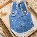 Polka Dot Lace Design Denim Dog Cat Dress