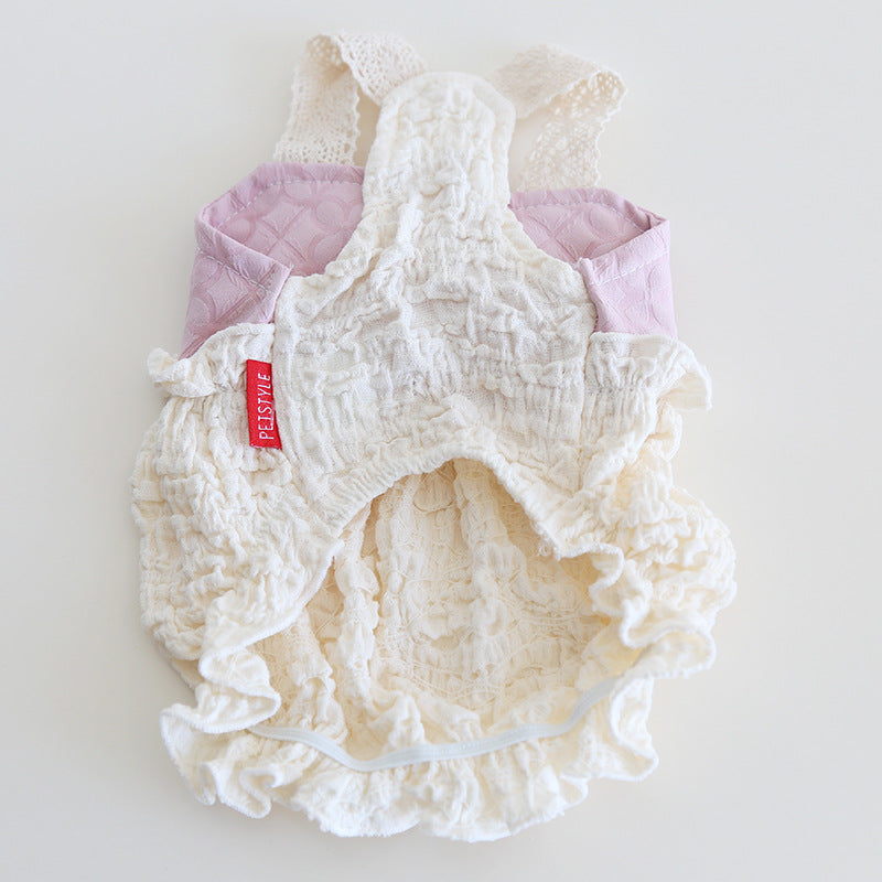 Flower Decor Lace Color Block Dog Cat Princess Dress Hat